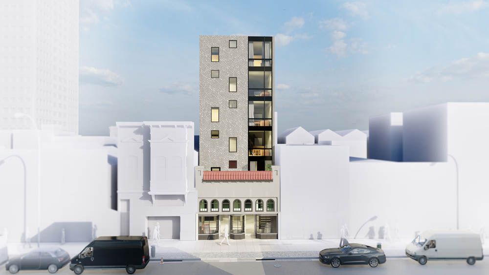 Mission Mixed Use redevelopment model straight on front elevation render