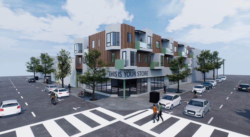 Upside San Francisco Proposed Multi Use Development corner street view render